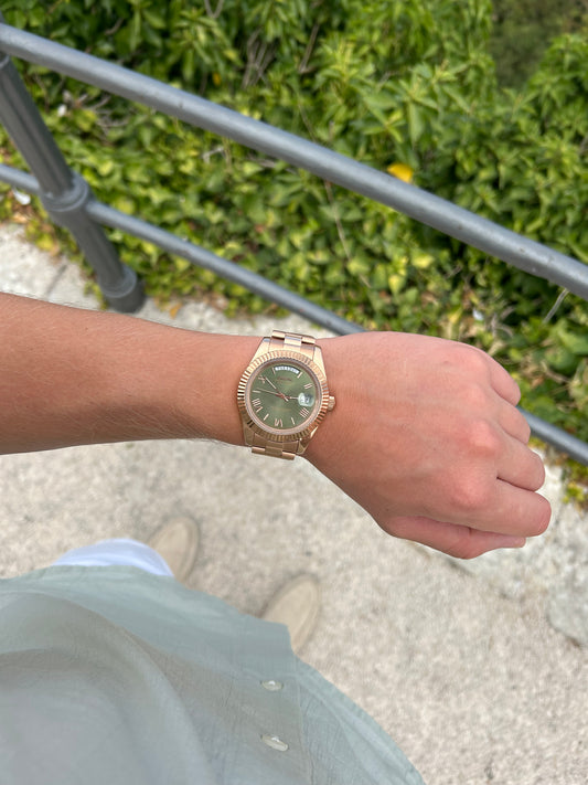 DAYDATE- olive green/rose ROMAN