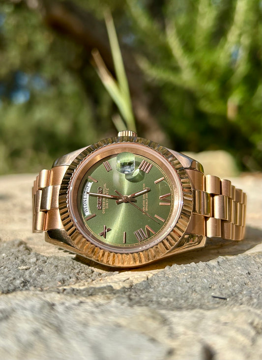 DAYDATE- olive green/rose ROMAN