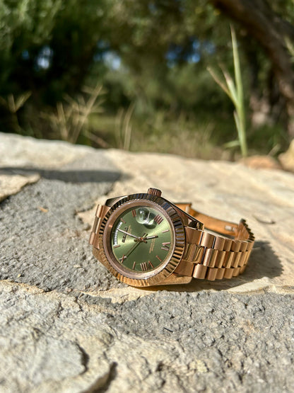 DAYDATE- olive green/rose ROMAN